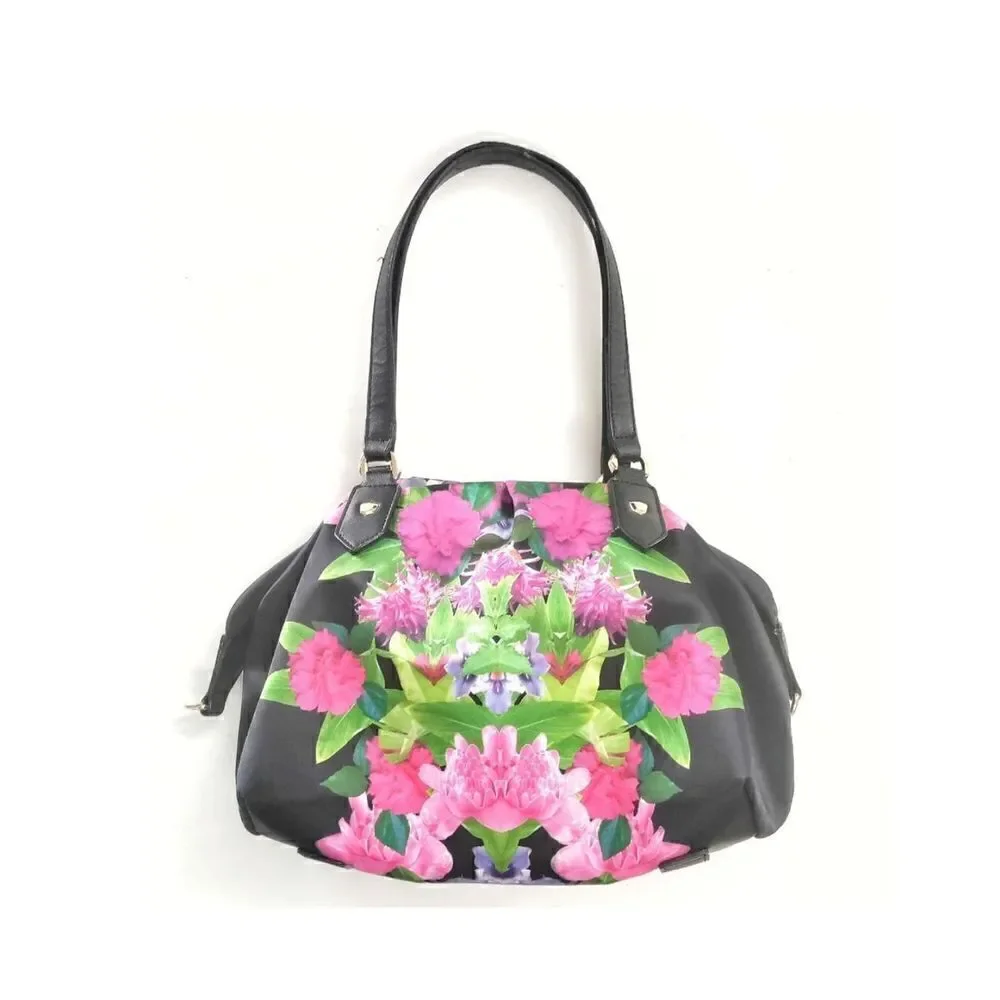 GIANNI BINI SILK FLORAL PRINT SATCHEL HANDBAG SHOULDER BAG FOR DILLARDS